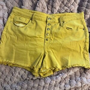Yellow button up denim shorts!